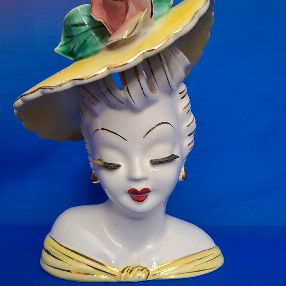 Vintage Lefton Porcelain Lady Head Vase - Picture 1 of 9